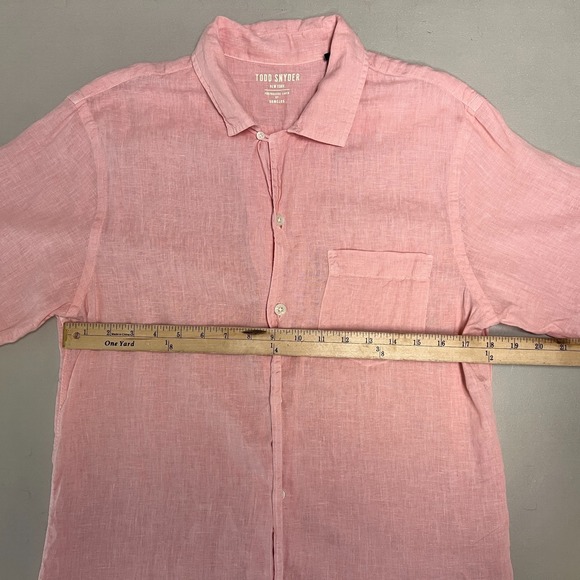 Todd Snyder Linen Button Up Shirt Mens Small Pink Short Sleeve Pocket Somelos - Picture 9 of 10